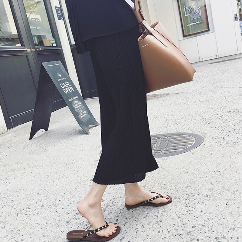 pregnant women wide leg pants summer 2020 new fashion mom wear nine pants thin black summer chiffon pants summer