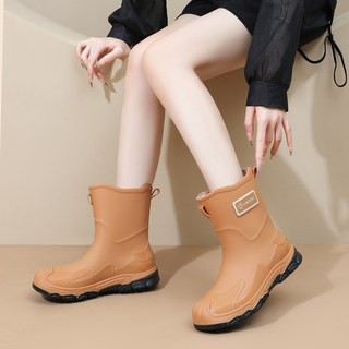 Jundeng women's mid-calf all-season non-slip waterproof rain boots