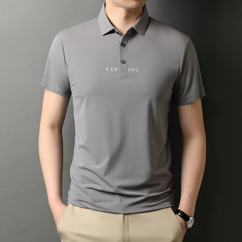 2021 Summer new turnover polo shirt male short sleeve pure color trendy thin section Tide Cards Business Ice Silk Casual Blouse