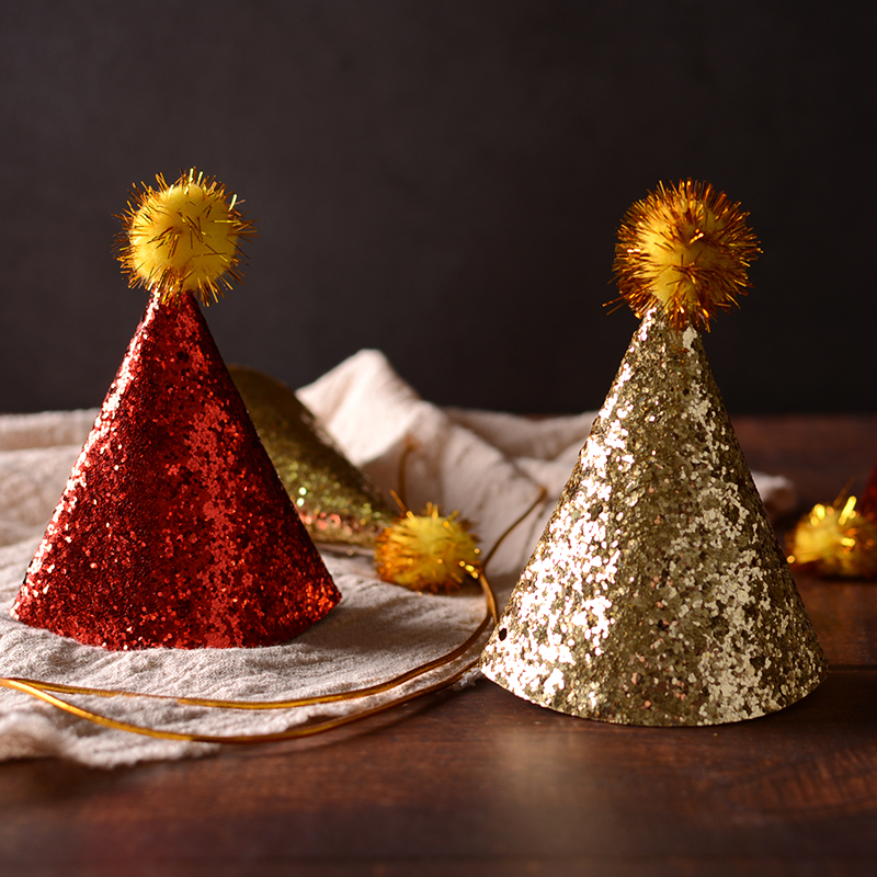 Birthday Party Hats Children's Birthday Hats Golden Fur Ball Caps Festive Dress Up Creative Party Decoration Arrangement Hats