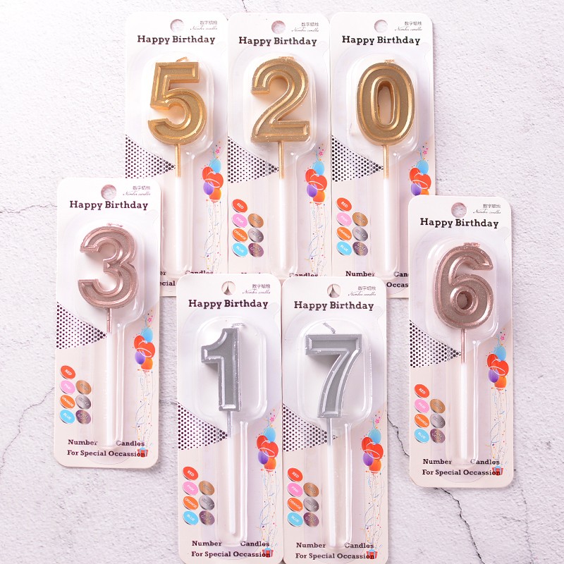 High - end creative gold digital candle Birthday cake candle gold and silver champagne tricolor party cake decoration