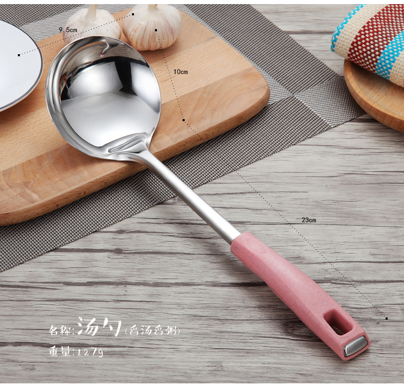 Lúa mì yếu tố thép không gỉ đặt dày tay cầm dài nấu xẻng dụng cụ nhà bếp bằng phẳng xẻng xẻng muỗng muỗng - Phòng bếp giá đựng gia vị