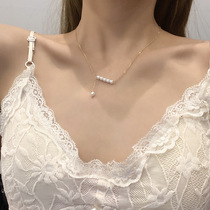 Pearl beanie necklace Female INS cold wind niche design sense titanium steel clavicle chain simple and versatile net red accessories