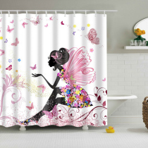 Shower curtain set European free hole 304 stainless steel telescopic retaining strip Bath shower curtain rod straight rod installation-free l-shaped
