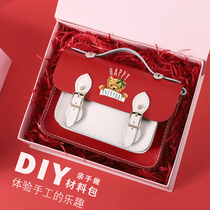 Cowhide Cambridge Bag Womens Single shoulder Crossbody Woven New Year Christmas gift diy bag Hand sewn homemade material bag