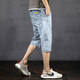 Summer ບາງໆ denim shorts men's cropped pants men's loose straight elastic mid-pants casual harem trend pants