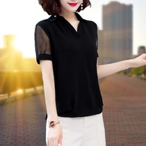 Chiffon shirt womens spring summer 2021 half sleeve Korean version loose foreign atmosphere thin fat mm large size shirt short sleeve shirt