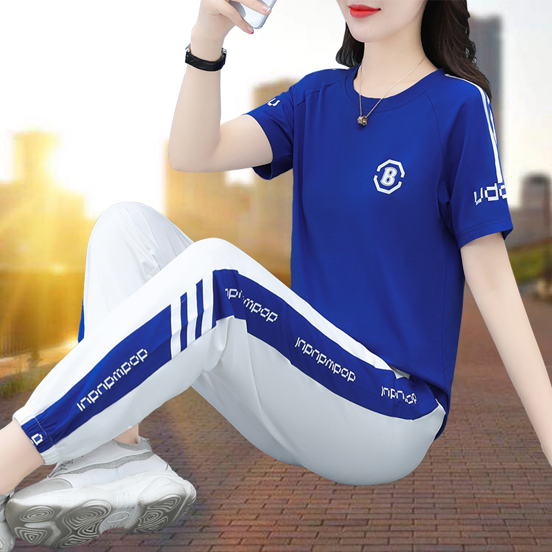 Summer Sports Suit Women Casual Fashion 2023 Yangqi Dance designer thin section Running suit Short sleeves Two sets-Taobao