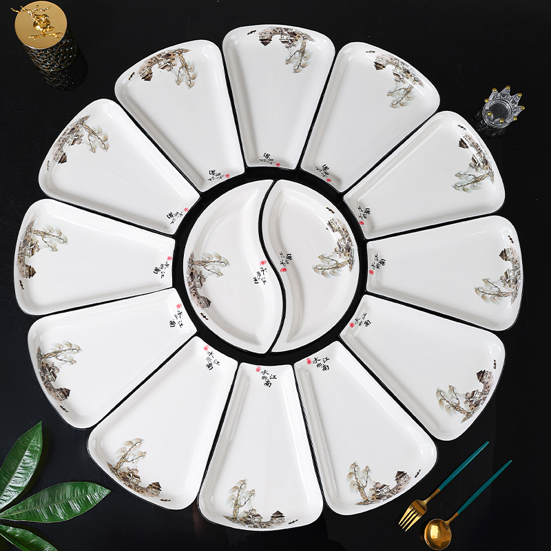 Household Platter Tableware Set, Large Reunion Table, Family Creative Fan-Shaped Dish Plate, Trendy Ceramic Plate Style Presentation