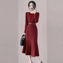 Michael Knox Light Extravagant Red Gown Dress 2024 New Temperament Sumpsuit Tailoring Dress