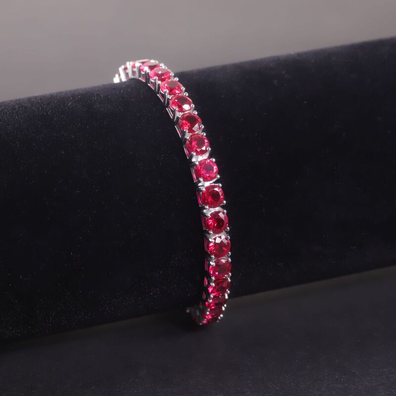 Pigeon Blood Red Cultured Ruby Bracelet 3/4/5mm Colored Gemstone Tennis Chain Bracelet S925 Silver with Gold Texture Pigeon Blood Red Cultured Ruby Bracelet 3/4/5mm Colored Gemstone Tennis Chain Bracelet S925 Silver with Gold Texture