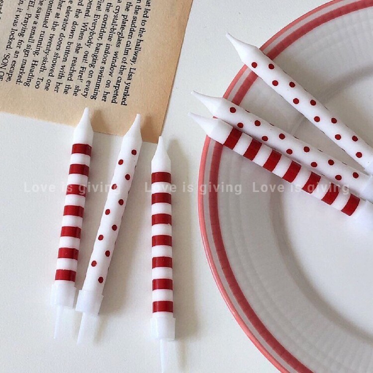 Korean ins style loveisgiving red wave dot stripe birthday candle children's cake party decoration