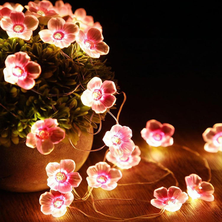 Led Cherry Blossom String Lights for Bedroom, Pink Fairy Lights for Indoor and Outdoor Party Holiday Decoration, Copper Wire Lights