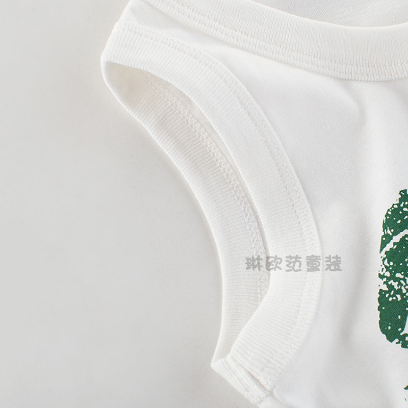 1-8 boy vest cotton mùa hè bé vest model mỏng lớn boy boy khủng long tay áo màu trắng.