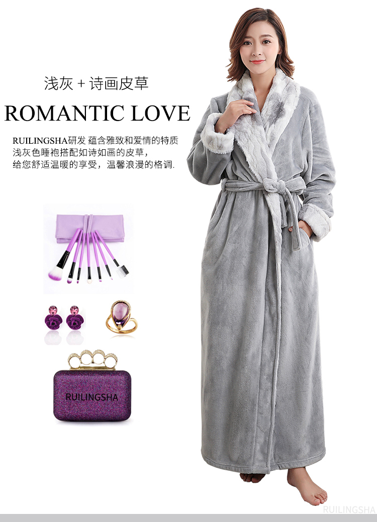 Đàn ông và phụ nữ lông thú flannel áo ngủ mùa thu và mùa đông dày cộng với đôi dài ấm áp dây kéo áo choàng lông cừu san hô ao ngu cao cap