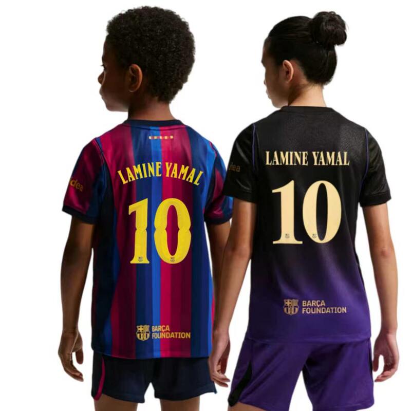 2627 Barcelona Kidsren's Jersey No. 10 Amal Long-Sleeved Short-Sleeved Jersey Kidsren's Clothing Student Youth Football Uniform