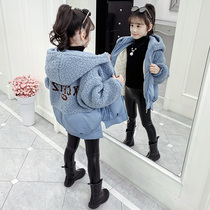 next inss girls  coat autumn and winter 2020 new thickened cotton coat lamb wool plus velvet foreign style in the big childrens tide