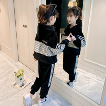 next inss girls  golden velvet suit autumn and winter 2020 new childrens velvet thickened childrens two-piece set