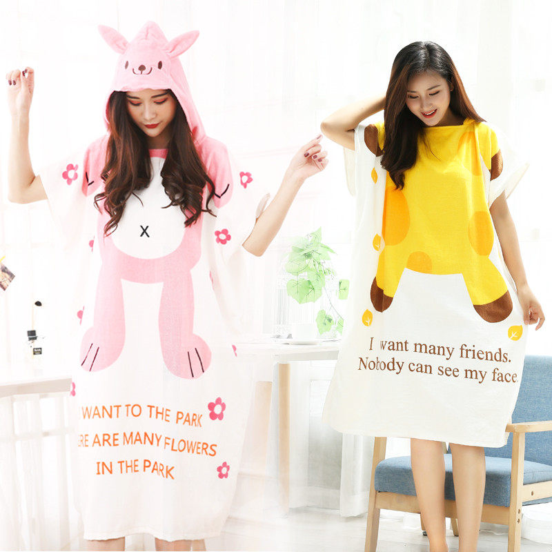 Bathroom cloak adult girl can wear bathrobe student dorm girl cute hood cap cartoon is beautiful