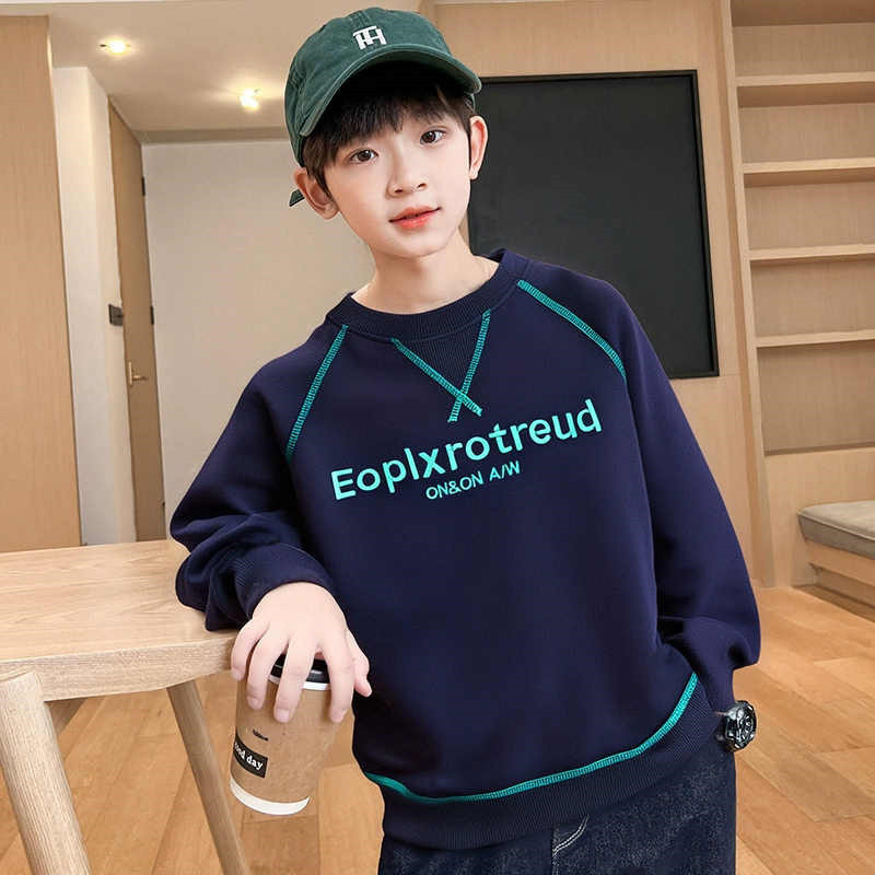 Boys' Cotton Sweatshirt, Spring and Autumn 2026 New Style, Children's Sports Embroidered Crew Neck Top, Older Kids' Base Shirt, Korean Style Boys' Cotton Sweatshirt, Spring and Autumn 2026 New Style, Children's Sports Embroidered Crew Neck Top, Older Kids' Base Shirt, Korean Style
