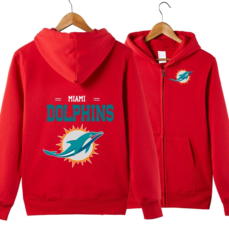NFL bóng đá Mỹ mùa xuân và mùa thu phong cách áo pull khóa kéo cardigan có mũ trùm đầu áo len cá heo 27 # - Thể thao lông cừu / jumper