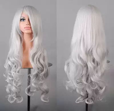 fashion Halloween silver white cosplay wig long curly hair