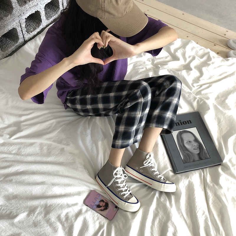 Xu Liumang Xia Phiên bản tiếng Hàn của giày vải cao gót ulzzang nam và nữ hoang dã chụp hình đôi giày nữ sinh viên