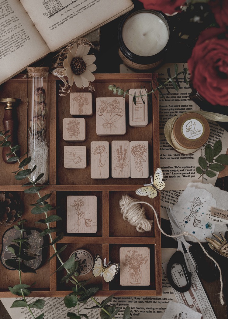 Florist Perimeter A Florist Seal Imprinted Mud Suit Retro Woody Decorative Tool Beech Wood Japan Imprinted Mud