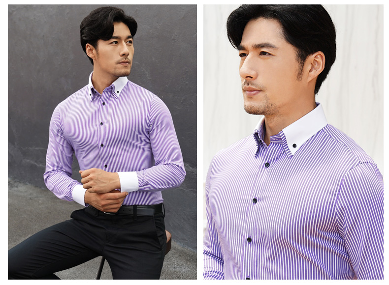 Áo sơ mi sọc dọc biển sâu tay dài tay nam Slim kinh doanh áo sơ mi cotton miễn phí hot thường thanh niên mùa đông Hàn Quốc sơ mi dài tay
