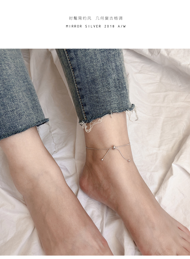 S925 bạc nguyên bản thiết kế hốc đeo tay hai đeo 2019 mới vòng chân nữ phiên bản Hàn Quốc của chàng sinh viên giản dị gợi cảm Sen - Vòng chân lắc chân vàng 18k