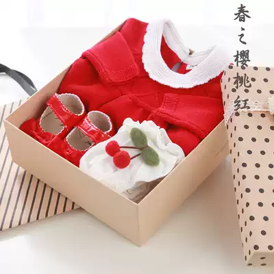 Spring and Autumn Baby Gift Box One-piece Crawling Girl Baby Pure Cotton Knitted Sweater Dress Newborn Clothes High-end Gift Bag