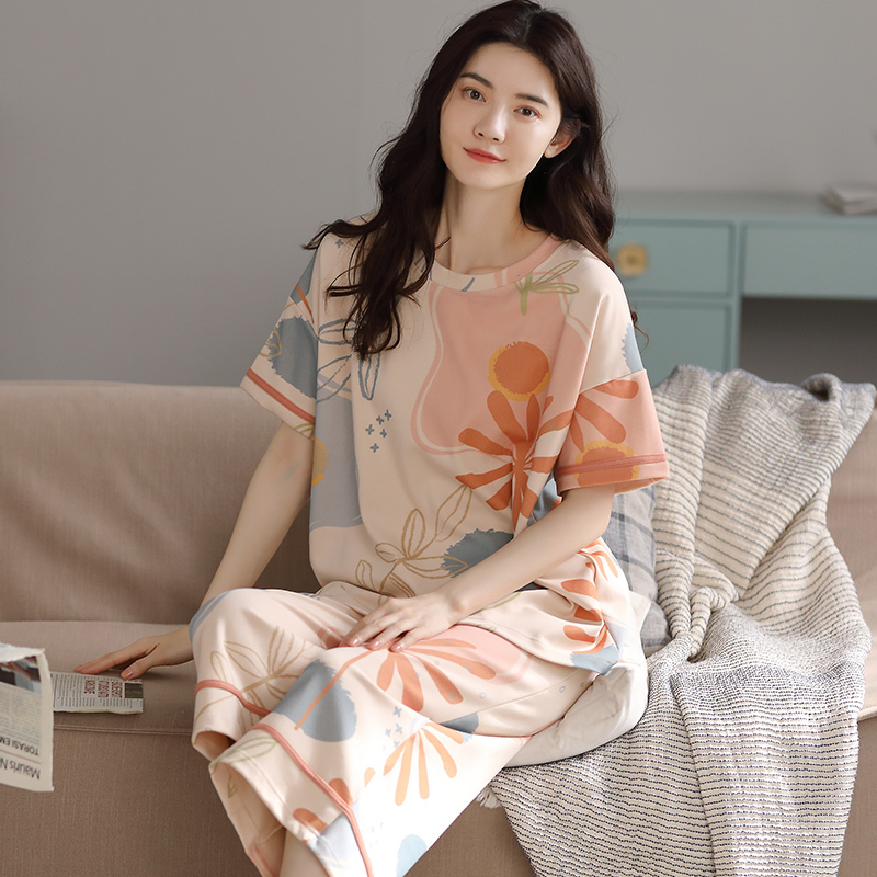 2026 Yu Zhaolin Women's Summer Pajamas, Pure Cotton, Short-Sleeved, Thin, Capri Pants, Can Be Worn Outside, Loungewear Set, Clearance Season 2026 Yu Zhaolin Women's Summer Pajamas, Pure Cotton, Short-Sleeved, Thin, Capri Pants, Can Be Worn Outside, Loungewear Set, Clearance Season