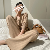 Cui Auner customized fine-spun wool polo collar blouses loose broadlegged trousers Lazy Knit Suit woman Two sets