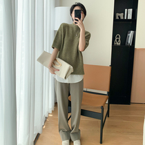 Cui Auner customized to be thin as a foot-turned-edge brown pituitary casual pants high waist loose and thin and wide leg pants