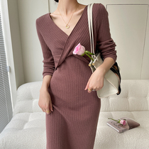 Choi Aunt Customized Butterfly Crisp Twist Knot Neckline Long Knitted Dress Skirt Autumn Winter New Tibetan Meat Long Sleeve Long Skirt Woman