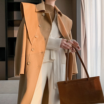  Aunt Cui customized retro double-breasted design sense cloak double-sided coat female long temperament coat autumn and winter