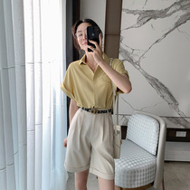 Cui Aunt Cui custom daddy pants flanging shorts five-point pants women Summer loose thin high waist slim suit pants