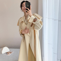 Cui Aoer custom fabric upgrade leather cuff gentle temperament windbreaker coat spring and autumn womens knee coat tide tide