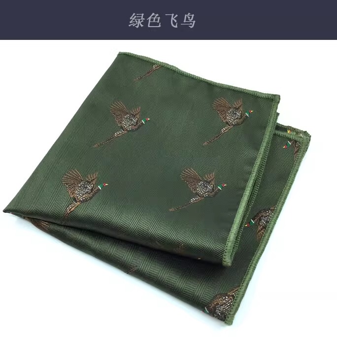 Animal Pocket Square, Vintage Green Jacquard, Bird and Elk Design, Suit Pocket Square, Chest Scarf, Handkerchief, Suit Accessory