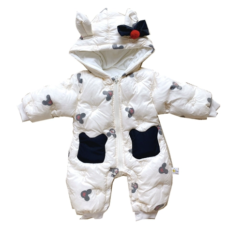 Зимний утепленный пуховик для новорожденных, детское боди для раннего возраста с капюшоном, куртка