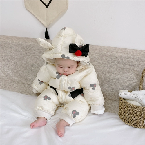 Зимний утепленный пуховик для новорожденных, детское боди для раннего возраста с капюшоном, куртка