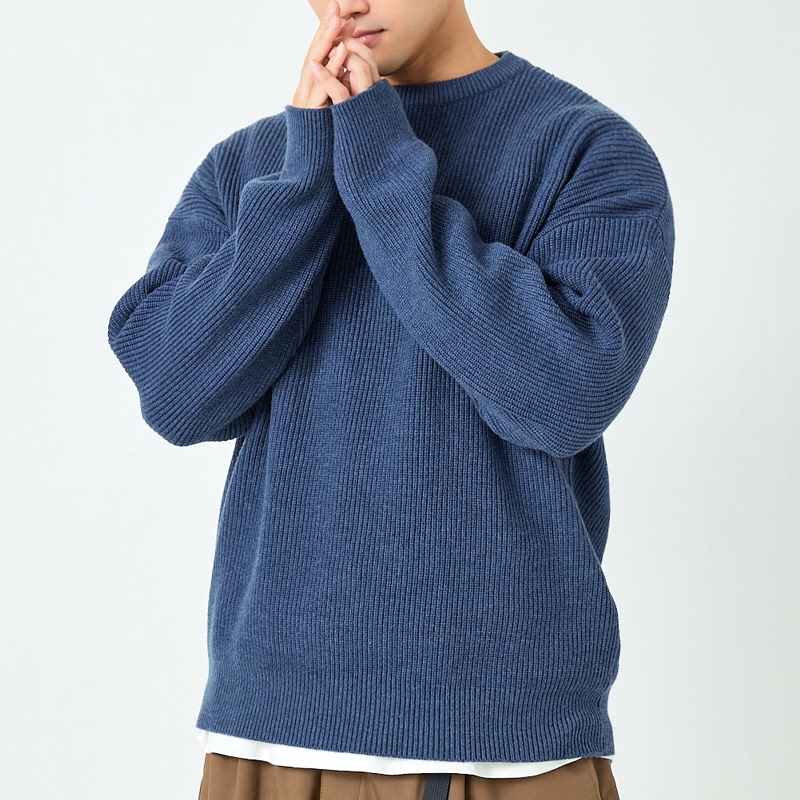 Autumn and Winter Men's Loose Pullover Knit Sweater, Long-Sleeved, Round Neck, Thick Knitwear, Heavyweight, Casual, Fitness, Solid Color, Trendy Autumn and Winter Men's Loose Pullover Knit Sweater, Long-Sleeved, Round Neck, Thick Knitwear, Heavyweight, Casual, Fitness, Solid Color, Trendy