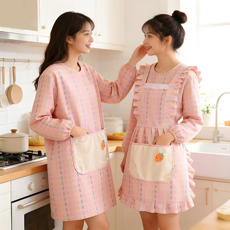 2025 New Style Durable Anti-Stain Versatile Apron with Large Pockets and Long Sleeves for Kitchen, Home, and Work Use