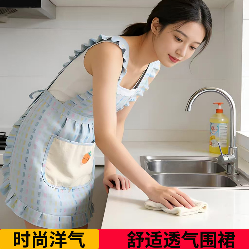 Fresh and Simple Canvas Long-Sleeve Princess-Style Apron for Cooking, Catering, Kitchen, Home Use, Women's Workwear, Durable Work Uniform