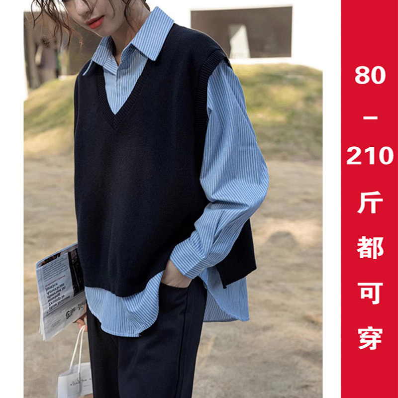 Plus-Size Black Knitted Vest for Women, Autumn V-Neck Sweater, Layered with a Shirt, Outerwear Vest Top