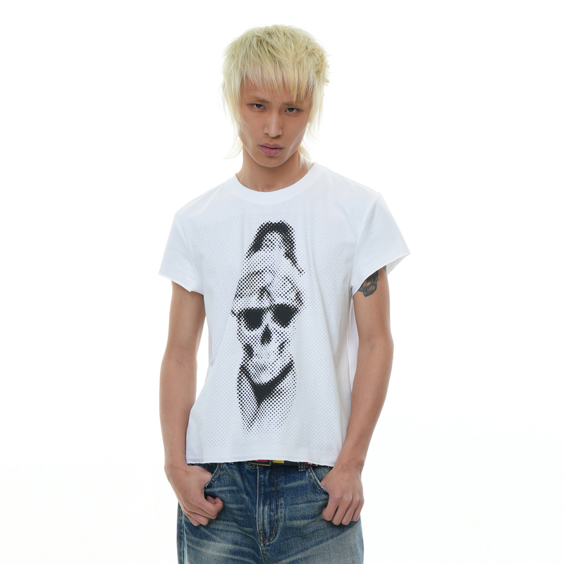 Vinkid (Ladder) Skull Woman Short Sleeve American Trendy Niche Hip-Hop National Trend Personality Versatile T-Shirt
