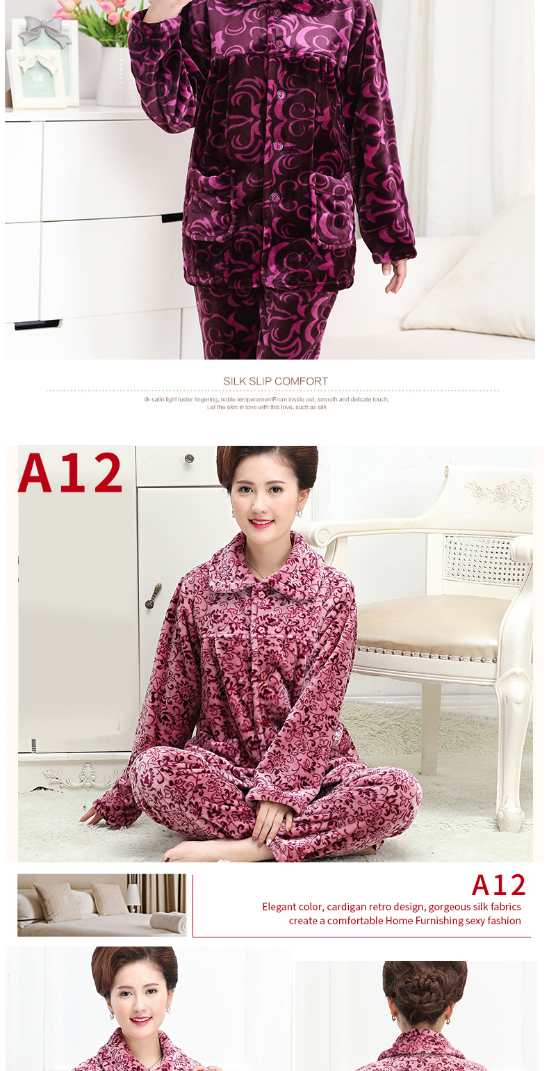 Mùa xuân và mùa thu và mùa đông tuổi trung niên mẹ đồ ngủ phụ nữ trung niên ông già flannel san hô lông cừu dày mẹ chồng các kiểu đồ bộ mặc ở nhà đẹp
