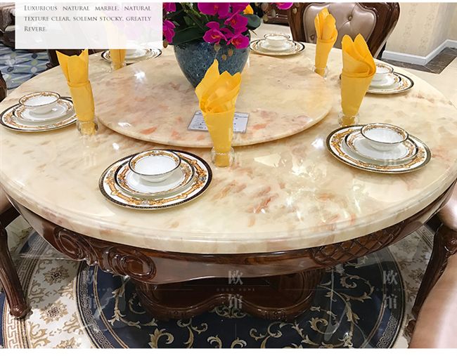 Biệt thự bàn ăn tròn châu Âu Bàn ăn bằng đá cẩm thạch tự nhiên Wujinmu Bàn xoay tròn 6 người nội thất nhà hàng giường ngủ đẹp