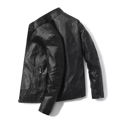 2020 leather men's leather slim trend handsome motorcycle leather jacket stand-up collar young and middle-aged casual sheepskin jacket
