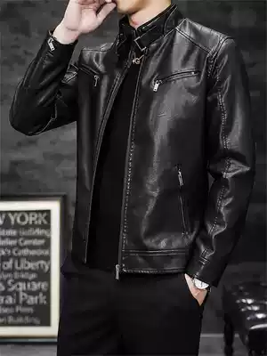 Haining leaked leather leather clothing men's autumn and winter young and middle-aged collar plus velvet slim leather jacket sheep locomotive skin tide